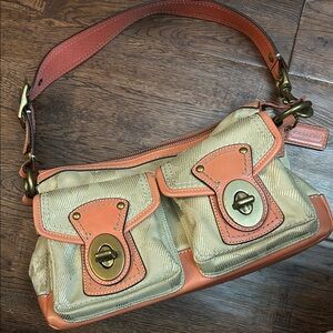 Coach Legacy Signature Shoulder Bag Coral & Beige F1302